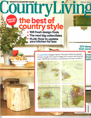 US Cities & Statues and International Countries & City Map Coasters featured in Country Living Magaing